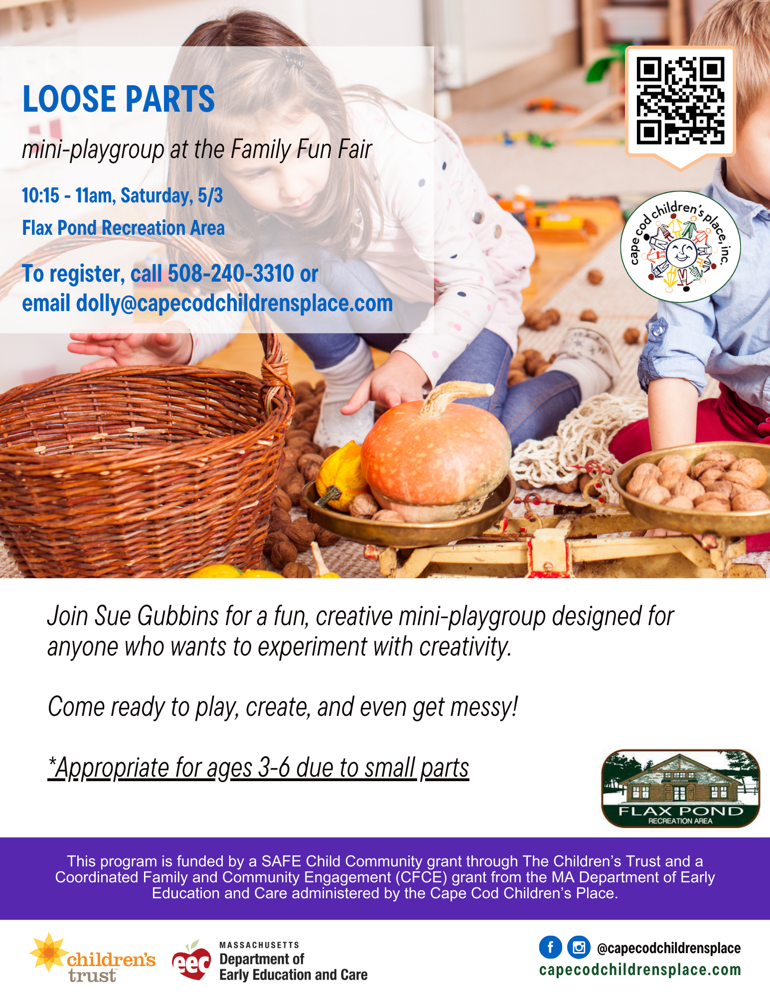 Flyer for a creative mini-playgroup with Sue Gubbins, inviting participants to explore creativity. Activities include play, creative projects, and hands-on messy fun. Designed for individuals eager to experiment and engage in imaginative experiences. Vibrant and welcoming design likely includes playful, artistic elements.
