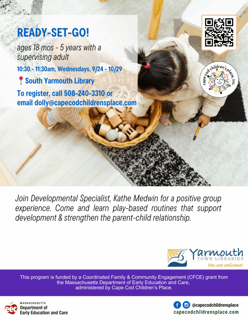 Flyer for Ready Set Go with Kathe Medwin, featuring play-based routines that support development and strengthen the parent-child relationship.
