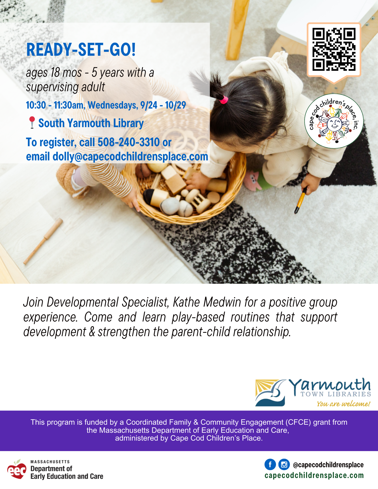 FY26 Q2 Ready-Set-Go Eng Flyer for Ready Set Go with Kathe Medwin, featuring play-based routines that support development and strengthen the parent-child relationship.