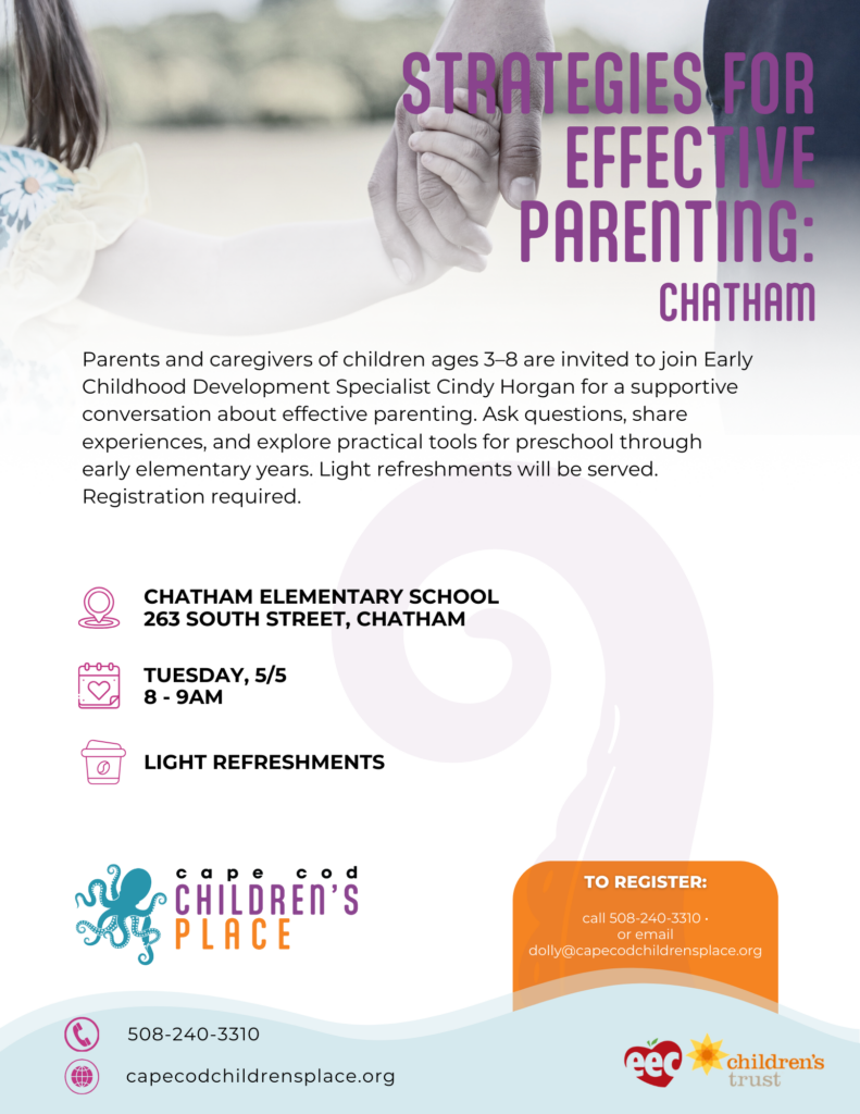 Flyer for "Strategies for Effective Parenting," a workshop for parents and caregivers of children ages 3-8 with Cindy Horgan.